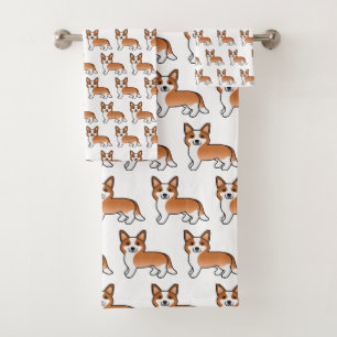 Red And White Cardigan Welsh Corgi Dog Pattern Bath Towel Set