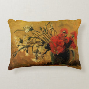 Red And White Carnations by Vincent van Gogh Accent Pillow