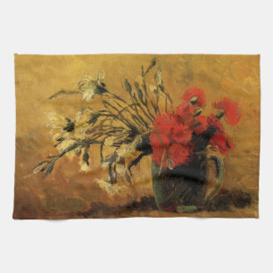 Red And White Carnations by Vincent van Gogh Kitchen Towel