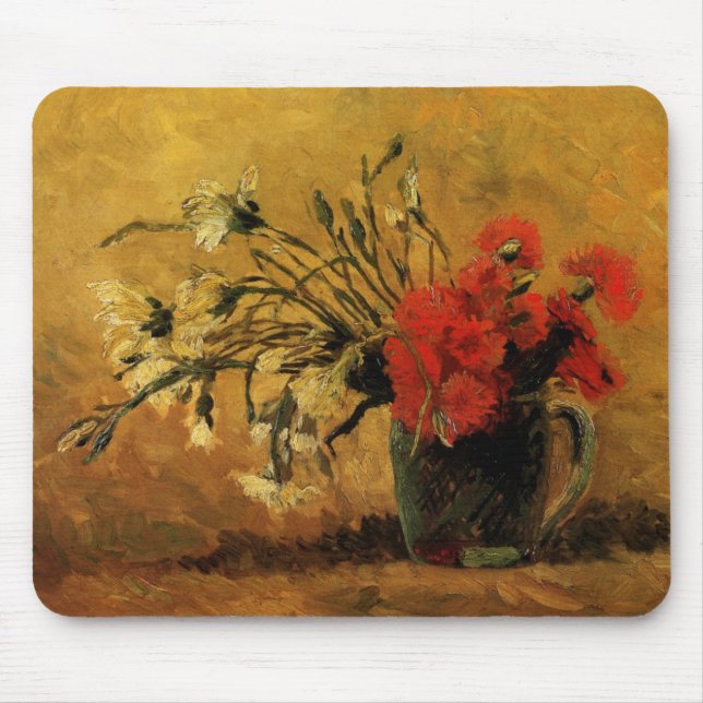 Red And White Carnations by Vincent van Gogh Mouse Pad (Front)