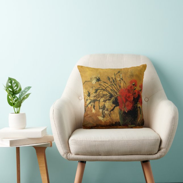 Red And White Carnations by Vincent van Gogh Throw Pillow (Chair)