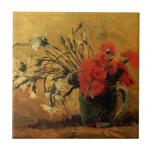 Red And White Carnations by Vincent van Gogh Tile (Front)