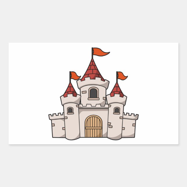 Red and White Cartoon Medieval Castle with Flags Sticker (Front)