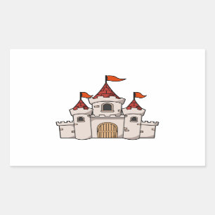 Red and White Cartoon Medieval Castle with Flags Sticker