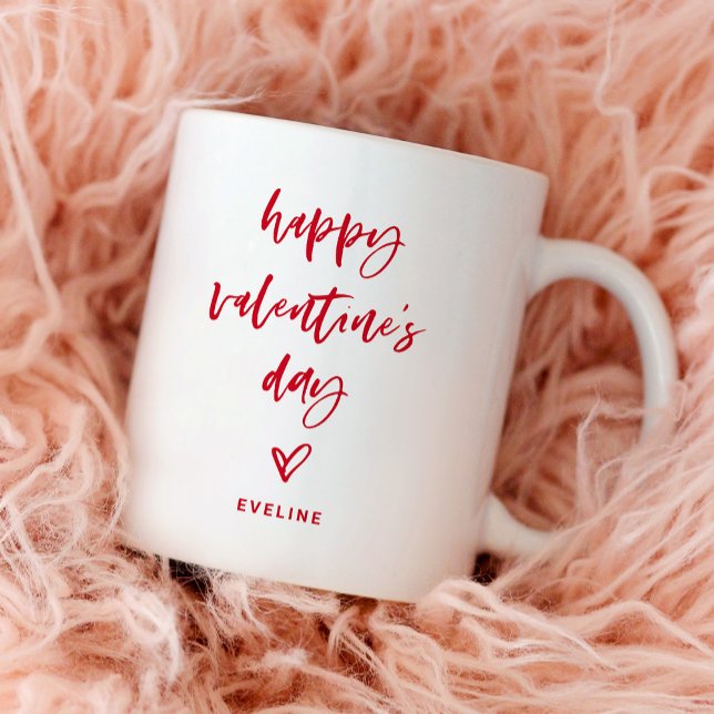 Red and White | Casual Script and Heart Valentine Coffee Mug (A simple and stylish Valentine's Day mug)