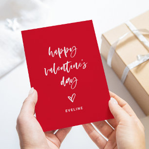 Red and White Casual Script and Heart Valentine Holiday Card