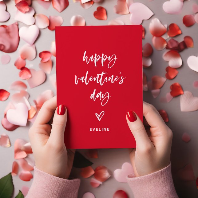 Red and White Casual Script and Heart Valentine Magnetic Invitation (An elegant magnetic card for all your Valentines, with trendy casual script)