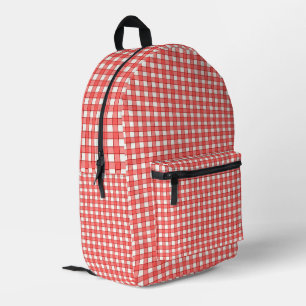 Red and white check plaid pattern printed backpack