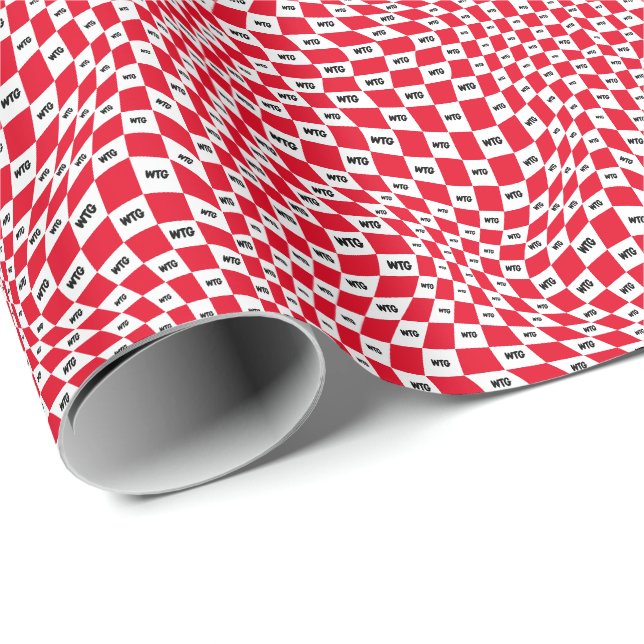 Red and White Check with monogram Black Initials Wrapping Paper (Roll Corner)