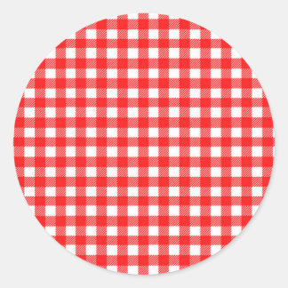 Red and White Checked Tablecloth Pattern Classic Round Sticker