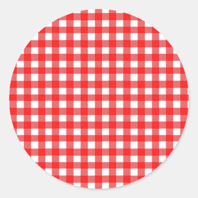 Red and White Checked Tablecloth Pattern Classic Round Sticker (Front)