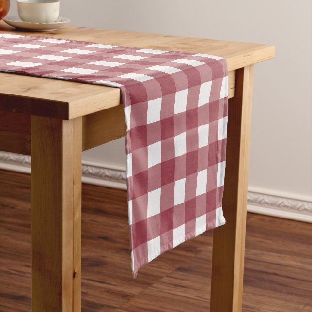 Red and White Checkers Pattern Short Table Runner (In Situ)