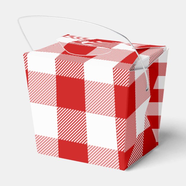 Red And White Checks Gingham Plaid Party Wedding Favor Box (Back Side)