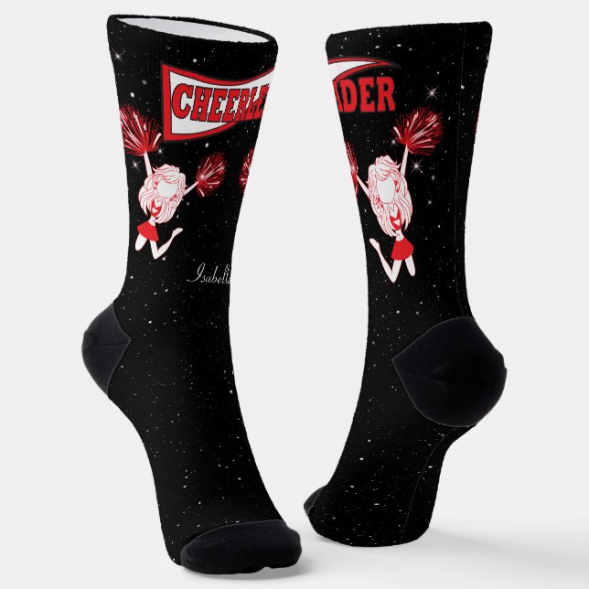 Red and White Cheerleader Girl Socks (Angled)