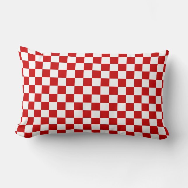 Red and White Chequerboard Lumbar Pillow (Front)