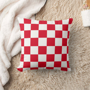 Red and White Chequerboard Pattern Throw Pillow