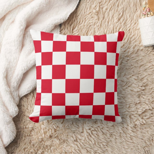 Red and White Chequerboard Pattern  Throw Pillow (Blanket)