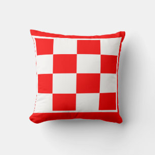 red and white chequered board  pattern throw pillow