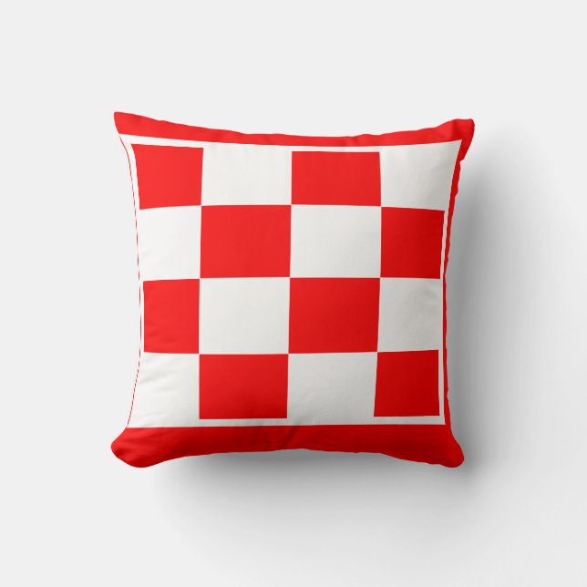 red and white chequered board  pattern throw pillow (Front)