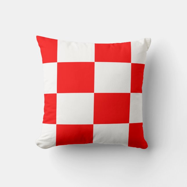 red and white chequered board  pattern throw pillow (Front)