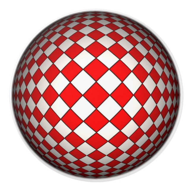 Red and White Chequered Door Knob Pull (Front)