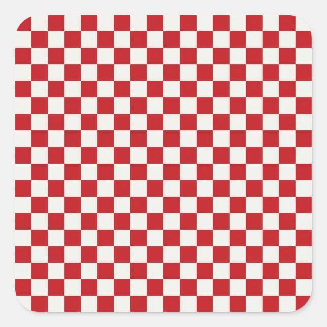 Red and White Chequered Pattern Country BBQ Colour Square Sticker (Front)