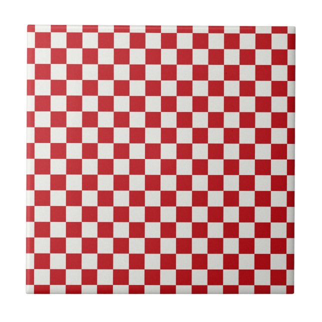 Red and White Chequered Pattern Country BBQ Colour Tile (Front)