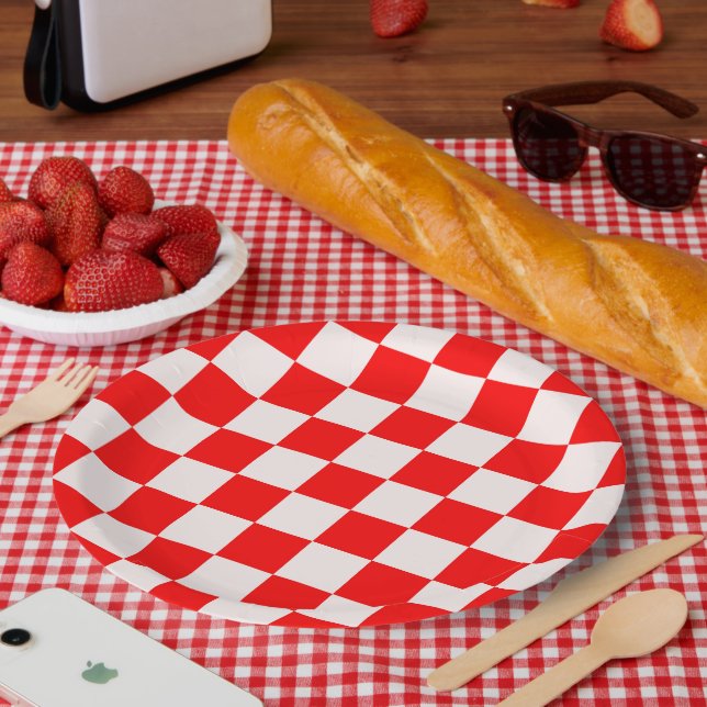 Red and White Chequered Pattern  Paper Plate (Picnic)