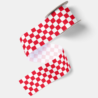 Red and White Chequered Pattern Satin Ribbon