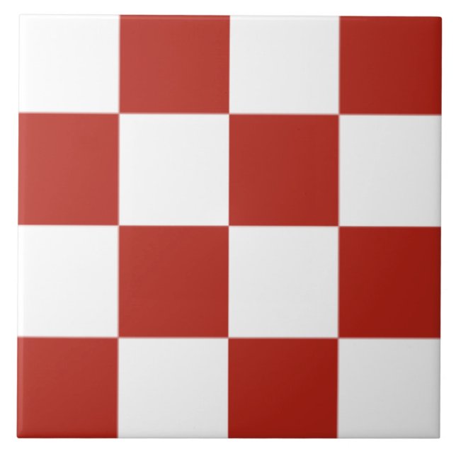 Red and White chequered pattern Tile (Front)