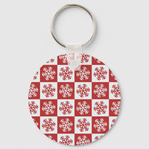 Red and White Chequered Snowflakes Keychain