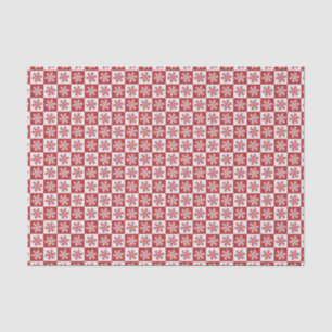 Red and White Chequered Snowflakes Tissue Paper