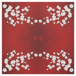 Red And White Cherry Blossom Pattern Fabric