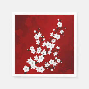 Red And White Cherry Blossoms Floral Napkin