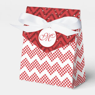 Red And White Chevron Wedding Favour Monogram Gift Favor Box