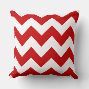 Red and White Chevron Zigzag Pattern Throw Pillow