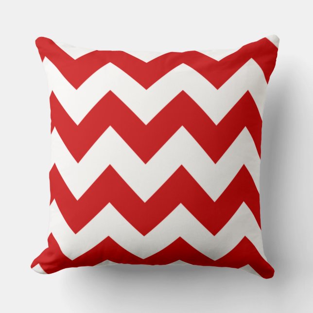 Red and White Chevron Zigzag Pattern Throw Pillow (Front)