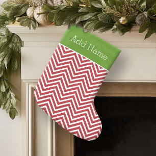 Red and White Chevrons Personalized Name Large Christmas Stocking