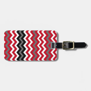 Red and White Chevrons With Grey Luggage Tag