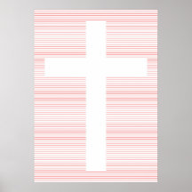Red and White Christian Cross Minimalist Line Art