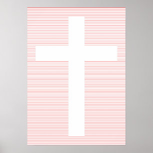 Red and White Christian Cross Minimalist Line Art Poster