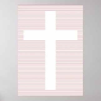 Red and White Christian Cross Minimalist Line Art Poster