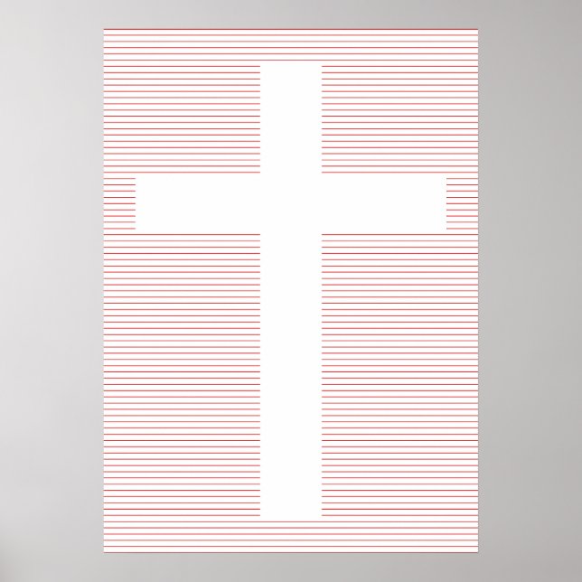 Red and White Christian Cross Minimalist Line Art Poster (Front)