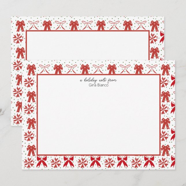 Red and White Christmas Bows  Card (Front/Back)