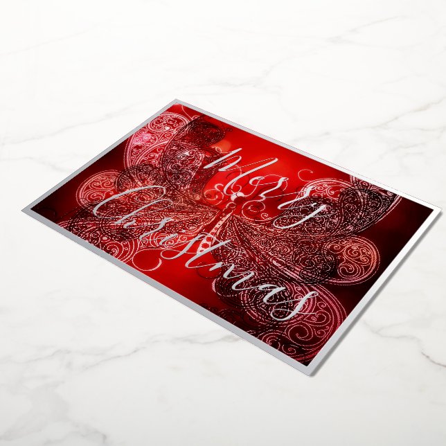 Red and white Christmas butterfly  Foil Holiday Card (Rotated)