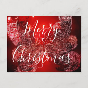Red and white Christmas butterfly Holiday Postcard