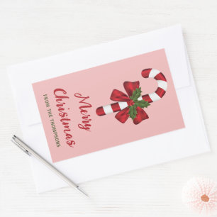 Red And White Christmas Candy Cane And Custom Text Sticker