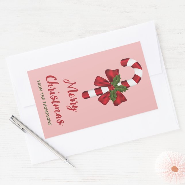 Red And White Christmas Candy Cane And Custom Text Sticker (Envelope)