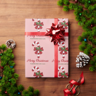 Red And White Christmas Candy Cane And Custom Text Wrapping Paper