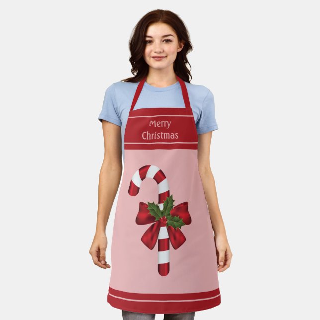 Red And White Christmas Candy Cane Merry Christmas Apron (Worn)